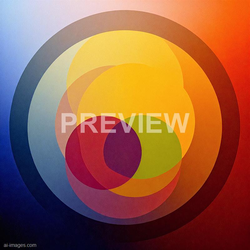 The image features a series of overlapping circles in various sizes and vibrant colors, including yellow, red, green, blue, and orange. The circles are arranged in a way that creates a layered, dynamic composition with a textured background that transitions smoothly between colors, adding depth and visual interest to the abstract design.